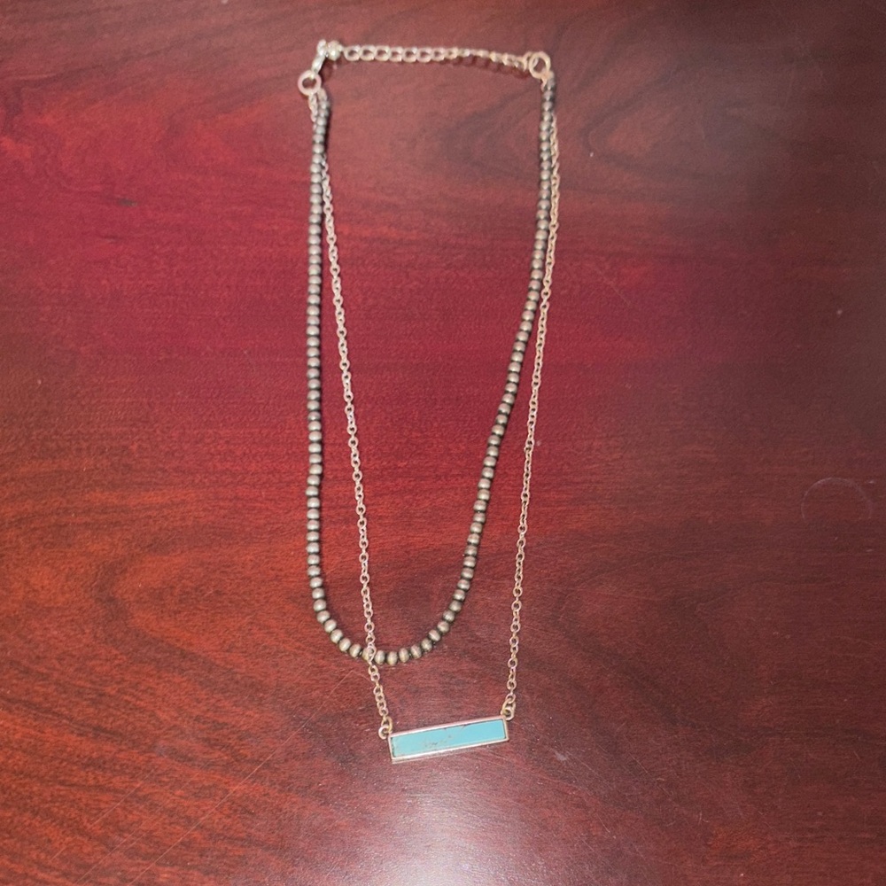 Faux silver and Turquoise double Necklace